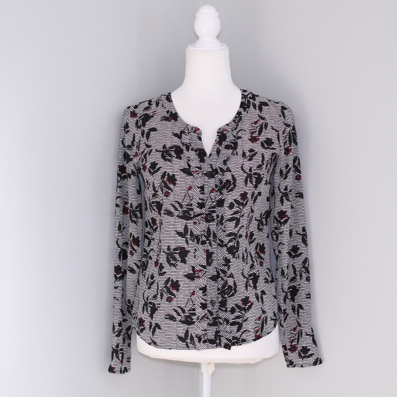 Candie's Tops - Candies Floral Black and Red Striped Button Up XS